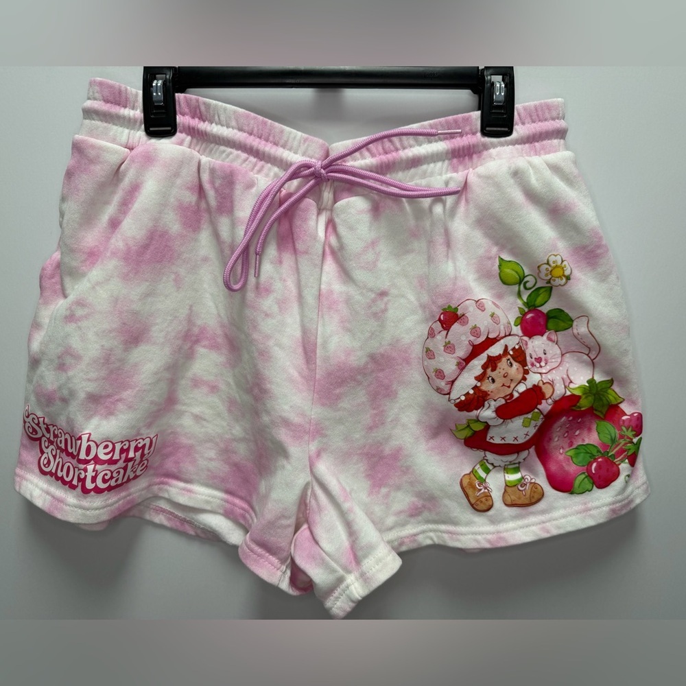 EUC Strawberry Shortcake Drawstring Lounge Shorts | Pink / White Tie Dye size XL - Picture 2 of 6
